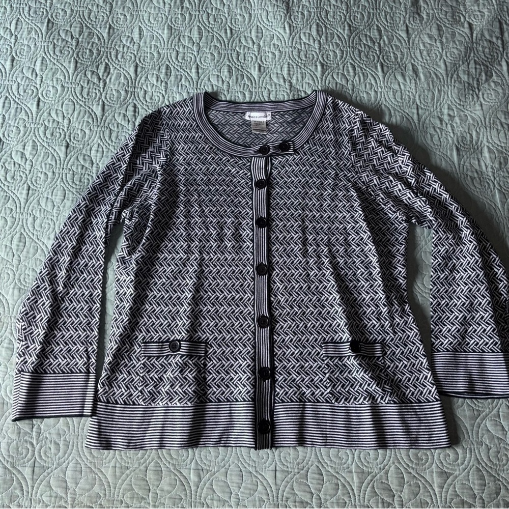 Jessica London Black and White Sweater Cardigan